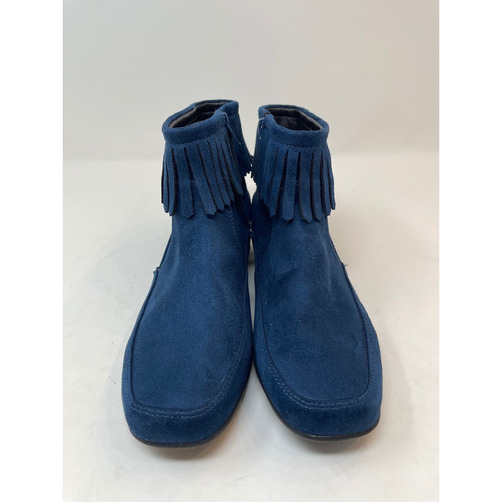 Comfort view Fringe Ankle Boots Women 8M Blue New Suede Side Zip Flat Bootie